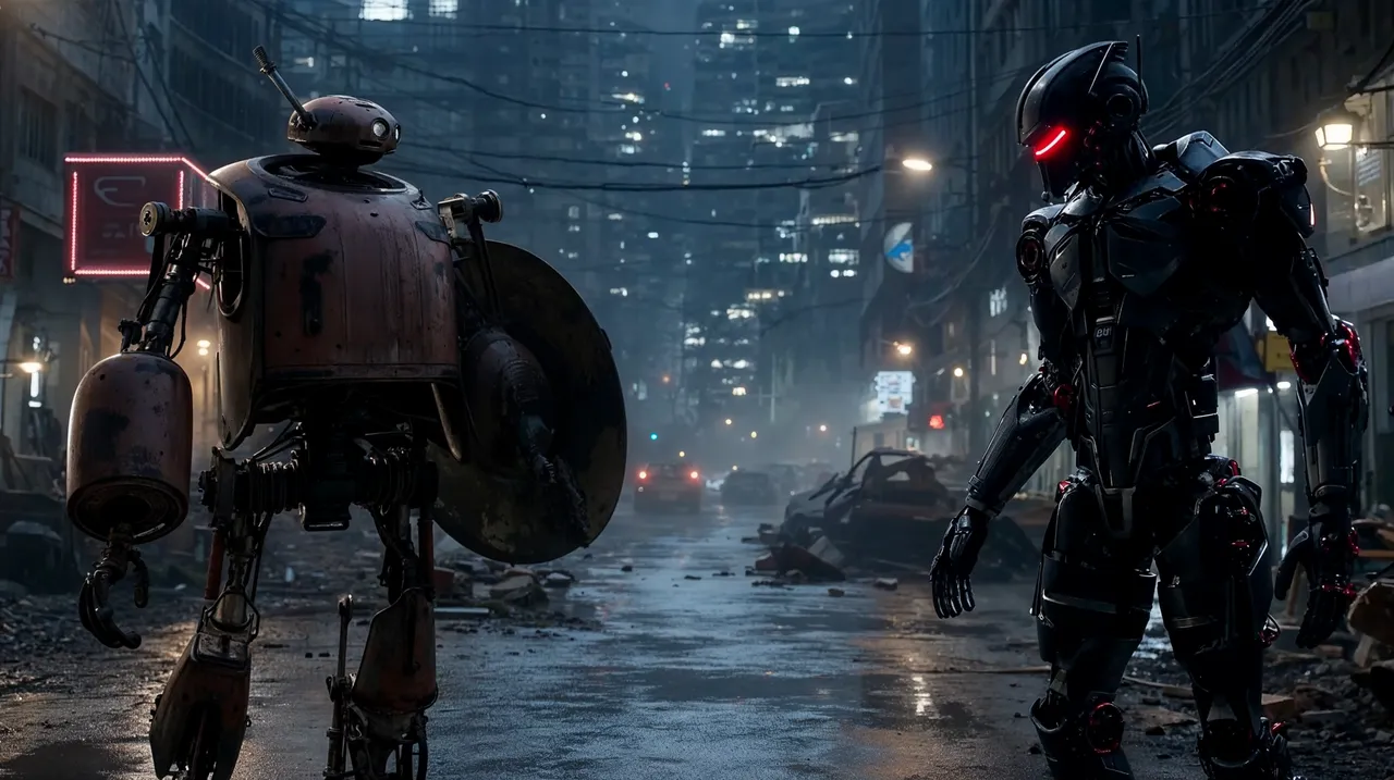 Original futuristic robot city scene